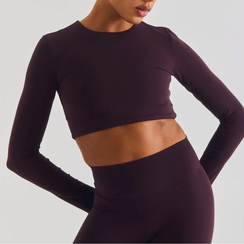 Elegant Long Sleeve Crop Top - Deep Purple